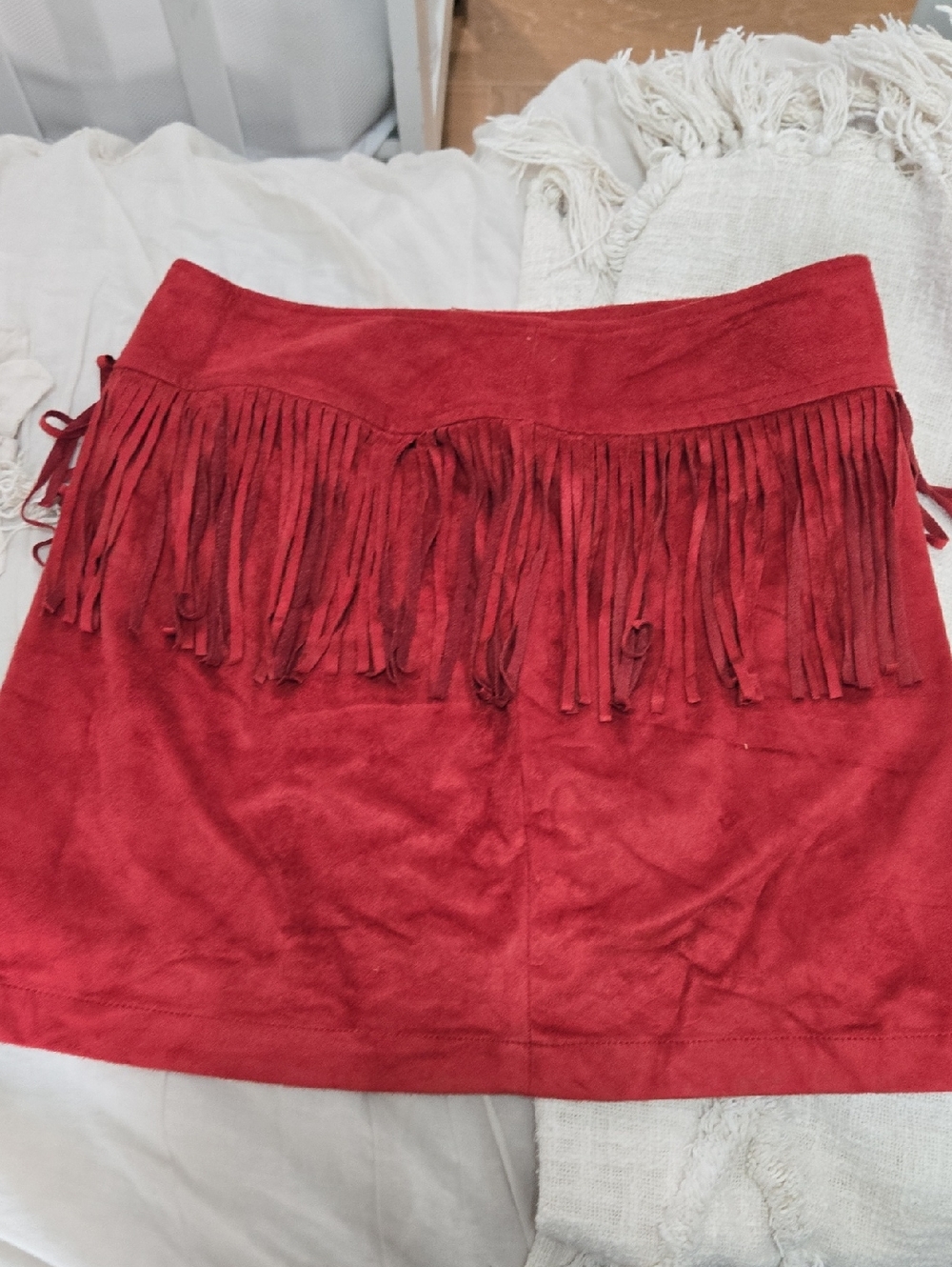 Express Red Suede Fringe Mini Skirt